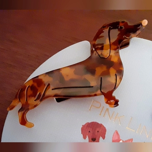 "Pink Linen" Hair Clips: Dogs - Corgi, Dachshund, Frenchie - Picture 3 of 7